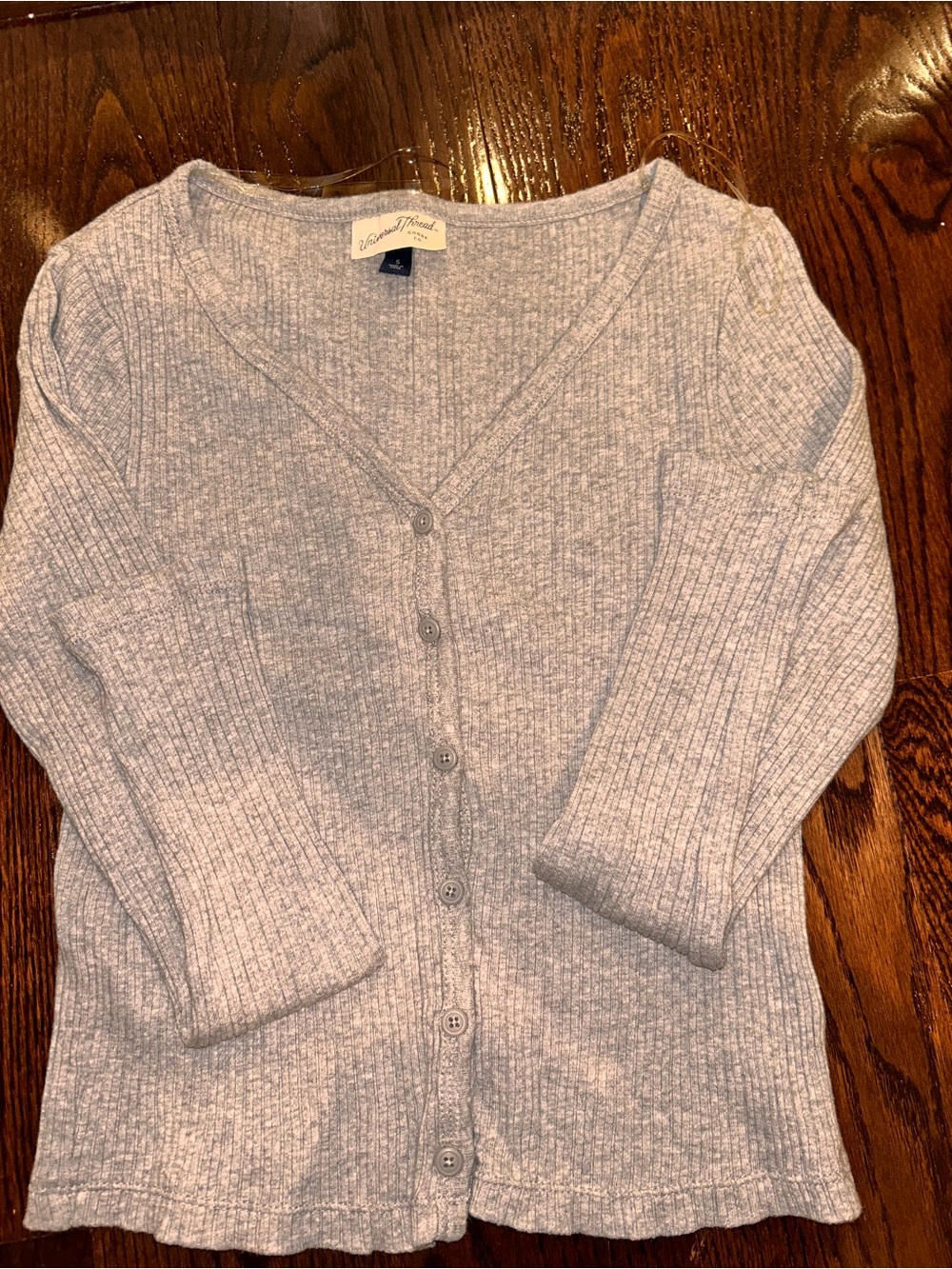Gray Ribbed Button-Front Women's Long Sleeve